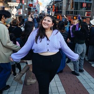 Punyus Crop Purple Cable Knit Sweater